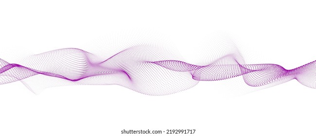 Dynamic sound wave isolated on white background. Musical particle pulsing. Purple energy flow concept. Vector illustration.