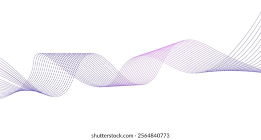 Dynamic sound wave isolated on white background. Musical particle pulsing. purple energy flow concept. 3D rendering.