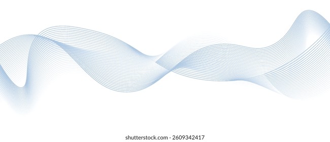 Dynamic sound wave isolated on white background. Musical particle pulsing. Blue energy flow concept. 3D rendering