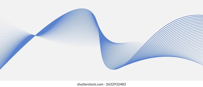 Dynamic sound wave isolated on white background. Musical particle pulsing. Blue energy flow concept.