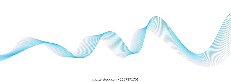 Onda de sonido dinámica aislada sobre fondo blanco. Pulsación de partículas musicales. Concepto de flujo de energía azul. Renderización 3D, Vector, etc
