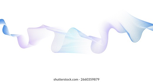 Dynamische Klangwelle einzeln auf weißem Hintergrund. Pulsierende Musikteilchen. Blaues Energieflusskonzept. 3D-Rendering