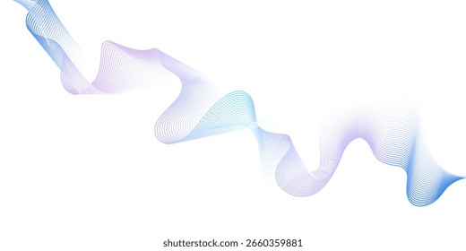 Dynamic sound wave isolated on white background. Musical particle pulsing. Blue energy flow concept. 3D rendering.