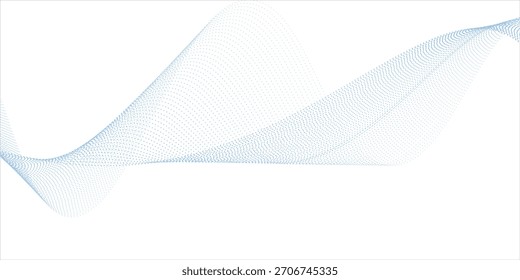 Dynamic sound wave isolated on white background. Musical particle pulsing. Blue energy flow concept. 