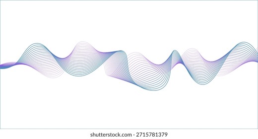 Onda de sonido dinámica aislada sobre fondo blanco. Pulsación de partículas musicales. Concepto de flujo de energía azul. Renderización 3D.