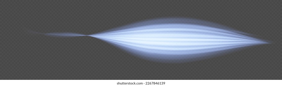 Dynamische Funkelwellen. Blauleuchtende Bewegungslinie. Lichtfunkelnde Wirkung. Leuchtende Geschwindigkeitslinien. Zaubergeschwindigkeit fliegende Pfade glänzender, heller Schimmer-Partikel fliegen. Vektorgrafik.