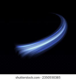 Dynamic sparkle waves. Blue glowing motion line. Light sparkling effect. Magic speed flying trails of shine, bright shimmer particles fly. Luminous lines of speed. Vector illustration.