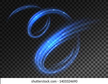 Dynamic sparkling spiral, twist. Blue light effect. Vector illustration