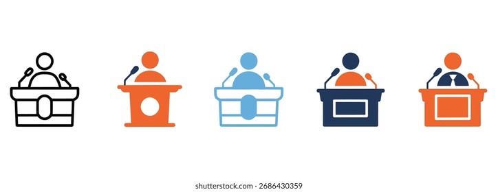 Ícones de alto-falante dinâmicos que mostram habilidades de autoridade e comunicação. Ideal para ilustrar apresentações, conferências e liderança. Use estes gráficos versáteis para adicionar um toque profissional ao seu