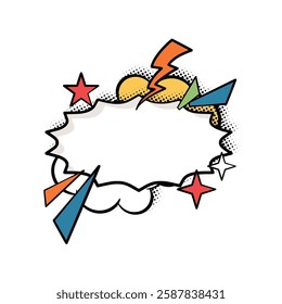 A dynamic of speech bubbles featuring bold, pop art colors. Great for social media, advertisements, comics, and creative projects