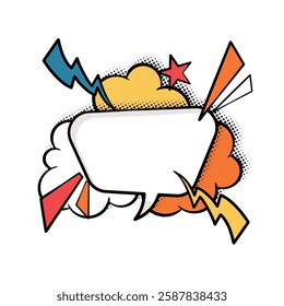 A dynamic of speech bubbles featuring bold, pop art colors. Great for social media, advertisements, comics, and creative projects