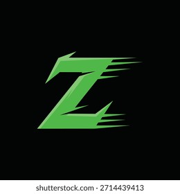 Dynamischer Geschwindigkeitsbuchstabe Z Logo Design in lebendigem Neongrün mit scharfen modernen Kanten. Vektor.