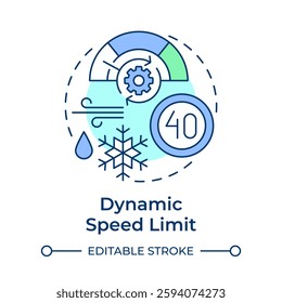 Dynamic speed limit multi color concept icon. Displays based on real-time conditions. Traffic management strategy. Round shape line illustration. Abstract idea. Graphic design. Easy to use in brochure