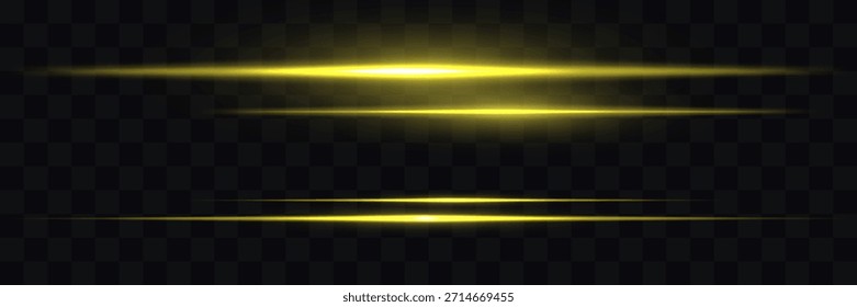 Líneas de velocidad dinámicas, luz amarilla. Llamarada Horizontal, línea brillante, brillo radiante, abstracto, luminoso, brillo futurista, energía, racha dinámica, resaltado óptico, efecto de neón. Luz láser. Efecto de luz.