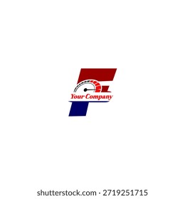 Indicador de velocímetro dinámico integrado con forma de letra F. Perfecto para la marca automotriz, temas de rendimiento, iconos de tablero e identidad de velocidad