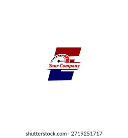 Indicador de velocímetro dinámico integrado con forma de letra E. Perfecto para la marca automotriz, temas de rendimiento, iconos de tablero e identidad de velocidad