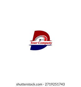 Indicador de velocímetro dinámico integrado con forma de letra D. Perfecto para la marca automotriz, temas de rendimiento, iconos de tablero e identidad de velocidad