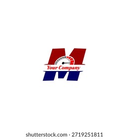 Indicador de velocímetro dinámico integrado con forma de letra M. Perfecto para la marca automotriz, temas de rendimiento, iconos de tablero e identidad de velocidad