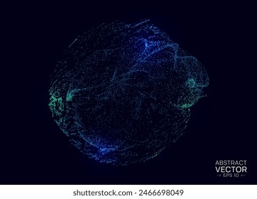 Dynamische Kugel aus Partikeln. Glühende 3D futuristische Form. Vektorillustration.