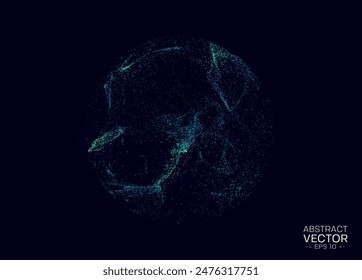 Dynamic sphere made of particles. Glowing 3d futuristic shape. Vector illustration.