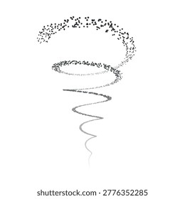 A dynamic spiral composed of scattered dots and a fading line creates a sense of movement and energy against a clean white backdrop