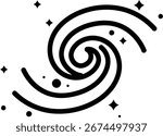 Dynamic spiral galaxy icon with twinkling stars, representing space, science, and cosmic wonder.
