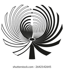 Dynamic spiral icon. Swirling fan pattern. Hypnotic flow shape. Vector motion emblem.