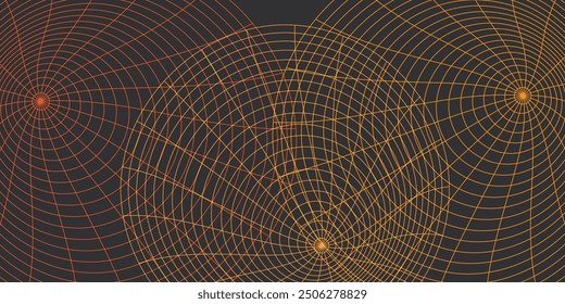 Dynamic Spiral Network Grid - Convergence of Lines, a Complex, Spiraling Circular Concentric Network of Intersecting Brown Lines on a Dark Background - Multi Purpose Vector Template