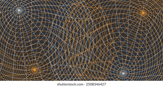 Dynamic Spiral Network Grid - Convergência de Linhas, uma Rede Concêntrica Circular Complexa de Linhas Marrom e Branco Intersecantes em um Fundo Escuro - Modelo de Vetor Multipropósito