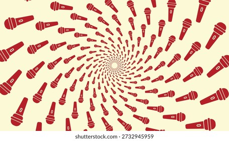 Espiral dinámica de iconos de micrófono rojo perfecto para música, podcasting y proyectos multimedia.