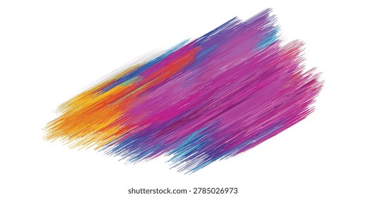 A dynamic splash of abstract brush strokes featuring a vibrant blend of orange, pink, purple, and blue hues.