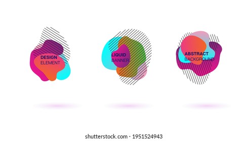 Dynamic Splashes. Green, Purple Liquid Organic Shapes. Business Fluid Banners. Business Gradient Overlay Pattern. Liquid Shapes Vector Set. Trendy Wavy Geometric Fluid Forms. Digital UI Logo Elements.