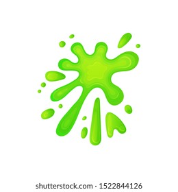 Dynamic splatter of green slime liquid, abstract splat shape of acid color gooey substance blob isolated on white background, cartoon mucus dribble with jelly texture - vector illustration