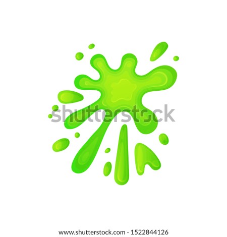 Dynamic splatter of green slime liquid, abstract splat shape of acid color gooey substance blob isolated on white background, cartoon mucus dribble with jelly texture - vector illustration