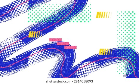 Dynamic Sport Background with Bold Blue Brush Strokes, Halftone Dots, And Modern Graphic Elements For Athletic Designs. Dynamic Sport Banner Design