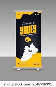 Dynamic Sports Shoes roll-up banner Design and Black Friday Sale display standee banner template