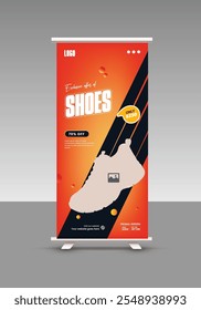 Dynamic Sports Shoes roll-up banner Design and Black Friday Sale display standee banner template