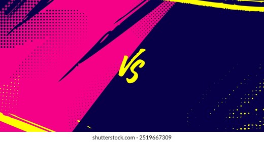 Dynamic Sports Versus Background with Abstract Pop Art Elements for Competitive Matchup Events and Sports Events Banner. VS Sport Background with Pink and Dark Blue Brush Stroke Split Design