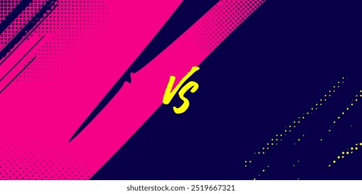 Dynamic Sports Versus Background with Abstract Pop Art Elements for Competitive Matchup Events and Sports Events Banner. VS Sport Background with Pink and Dark Blue Brush Stroke Split Design