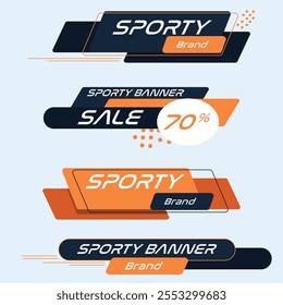 dynamic sporty orange ribbon sale discount banner infographic title vector shape element.