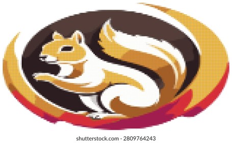 Dynamic squirrel mascot illustration set inside circular badge frame with vibrant orange accents. Professional vector graphic for sports team branding.