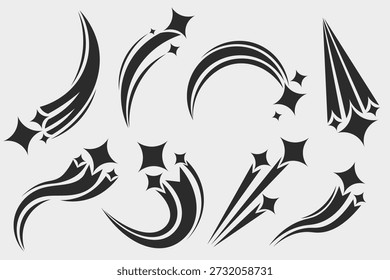Dynamic star burst and falling star shapes vector illustration with magical energy effects.