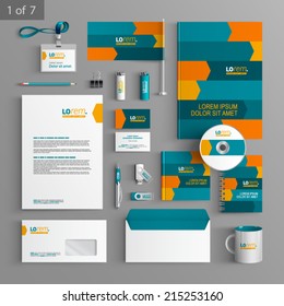 Dynamic stationery template design with orange and blue arrows. Documentation for business.