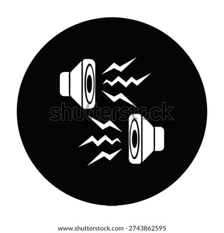 Dynamic stereo sound speakers emit powerful energy waves in a sleek minimalist black circular background for modern audio branding and tech presentations
