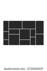 Ein dynamisches Storyboard-Layout mit verschiedenen rechteckigen Rahmen. Perfekt für die Organisation mehrerer Fotos zu einer zusammenhängenden visuellen Erzählung oder kreativen Fotocollage.