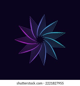 Dynamic strange line gradient shape. Futuristic waporwave abstract geometry shape for posters. Spiral gradient figure for music festival, futuristic decor