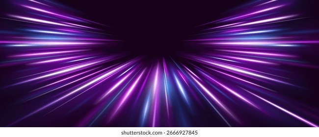 Racha dinámica con velocidad y desenfoque que refleja un movimiento intenso. Ondas de luz brillante forman un fondo abstracto moderno.