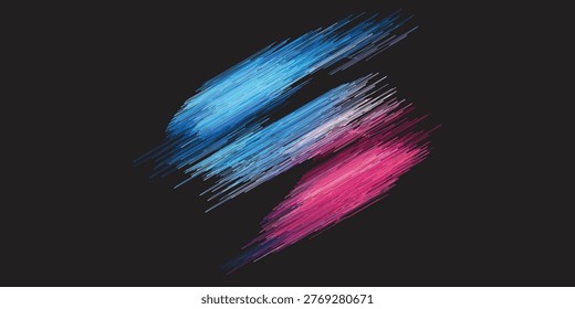 Dynamic streaks of blue and pink light create an abstract, energetic swirl against a dark background.