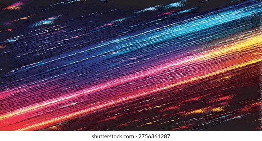 Dynamic streaks of light in red, pink, blue, and yellow create a sense of speed and energy.