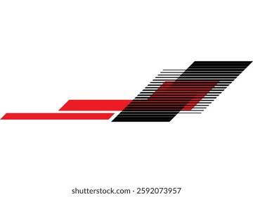 Dynamic striped pattern for vehicle body, with black and red lines, speed and movement.  for sports, racing or modern car design. Vector background. Decorative strip